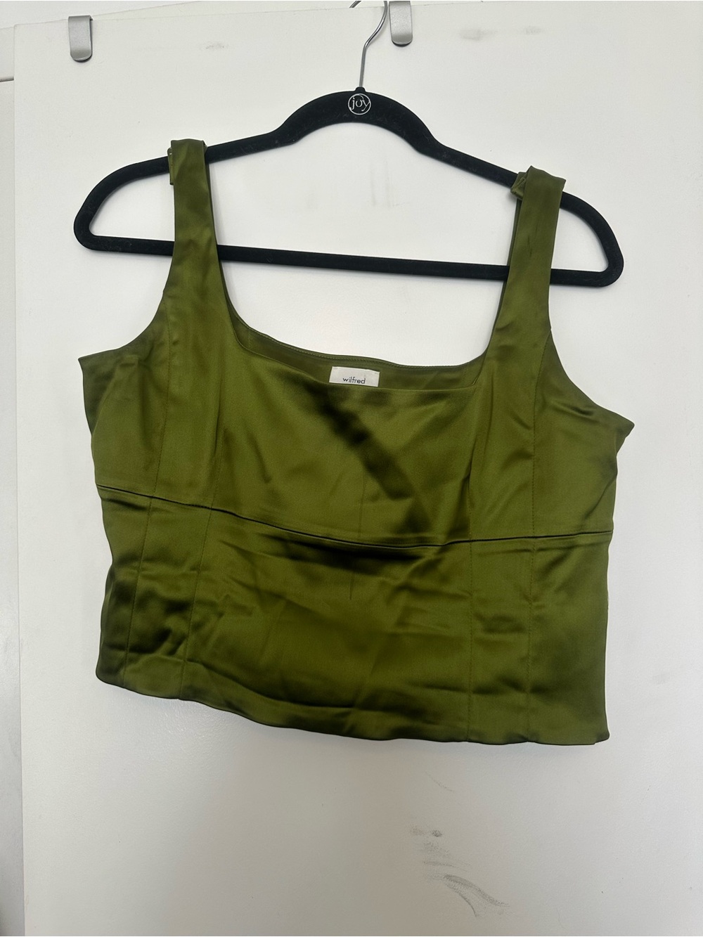 Wilfred Olive Satin Square-Neck Crop Top